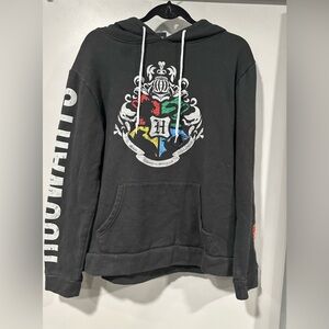 HARRY POTTER Pullover Sweatshirt Hoodie Medium Black Hogwarts Crests Unisex
